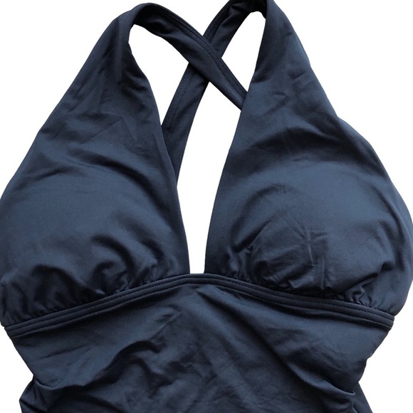 Michael Michael Kors High Neck Shirred Cross Front Black One Piece Swim Size 4 - Picture 4 of 14